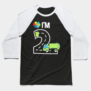 I_m Two 2 Year Old Birthday Boy Garbage Truck Toddler Baseball T-Shirt